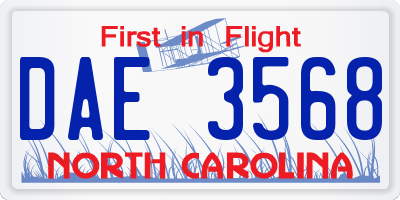 NC license plate DAE3568