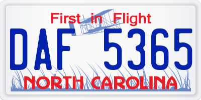 NC license plate DAF5365