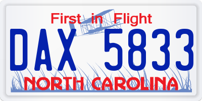 NC license plate DAX5833