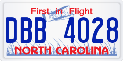 NC license plate DBB4028