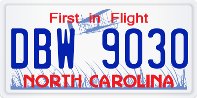 NC license plate DBW9030