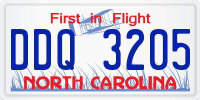 NC license plate DDQ3205