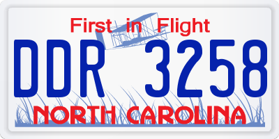 NC license plate DDR3258