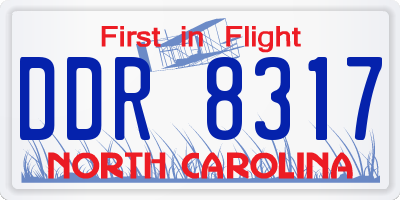 NC license plate DDR8317