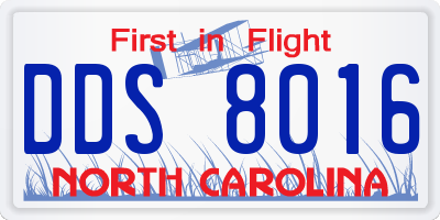 NC license plate DDS8016
