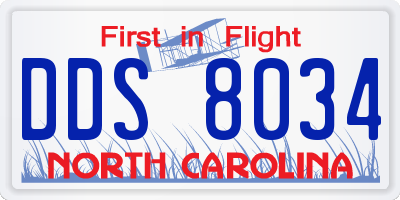 NC license plate DDS8034