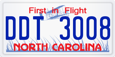 NC license plate DDT3008