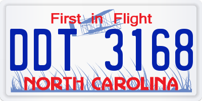 NC license plate DDT3168