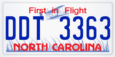 NC license plate DDT3363