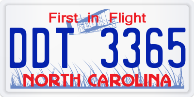 NC license plate DDT3365
