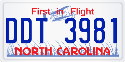 NC license plate DDT3981