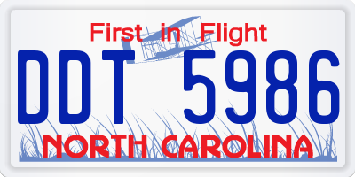 NC license plate DDT5986