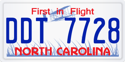 NC license plate DDT7728