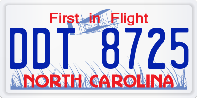NC license plate DDT8725