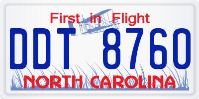 NC license plate DDT8760