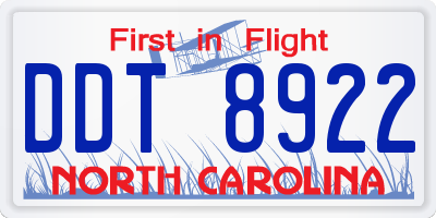 NC license plate DDT8922