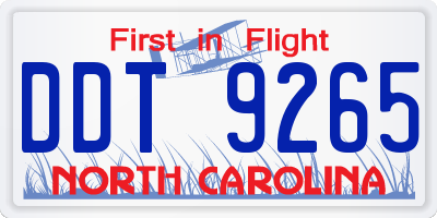 NC license plate DDT9265