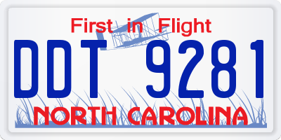 NC license plate DDT9281