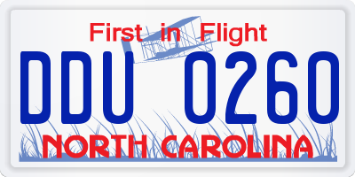 NC license plate DDU0260