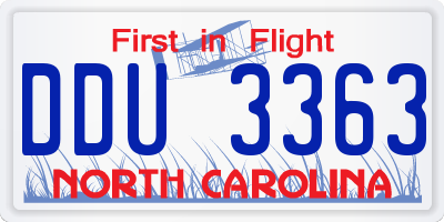 NC license plate DDU3363