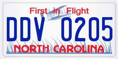 NC license plate DDV0205