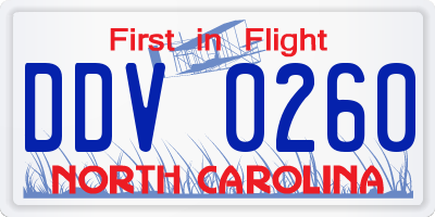 NC license plate DDV0260