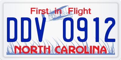 NC license plate DDV0912