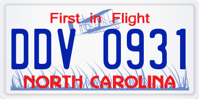 NC license plate DDV0931