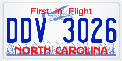 NC license plate DDV3026