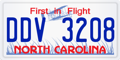 NC license plate DDV3208