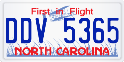 NC license plate DDV5365