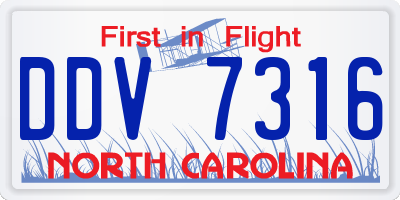 NC license plate DDV7316