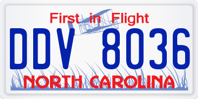 NC license plate DDV8036