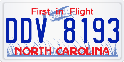 NC license plate DDV8193