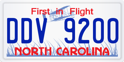 NC license plate DDV9200