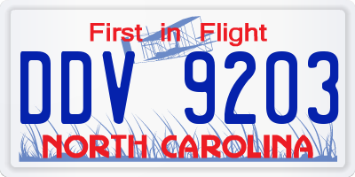NC license plate DDV9203