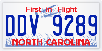 NC license plate DDV9289