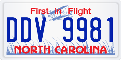 NC license plate DDV9981