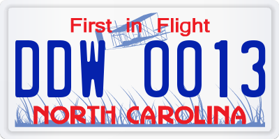 NC license plate DDW0013