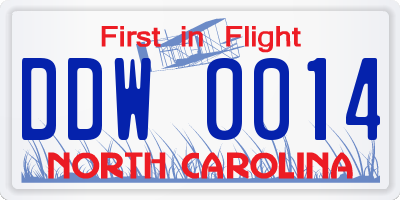 NC license plate DDW0014