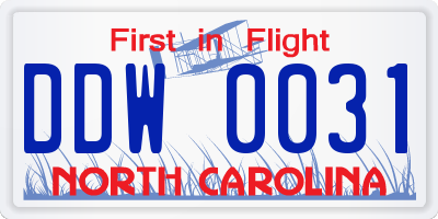 NC license plate DDW0031