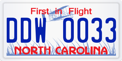 NC license plate DDW0033