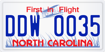 NC license plate DDW0035