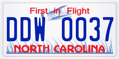 NC license plate DDW0037