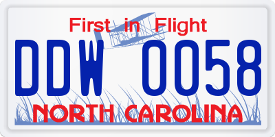 NC license plate DDW0058