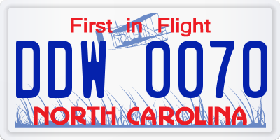 NC license plate DDW0070