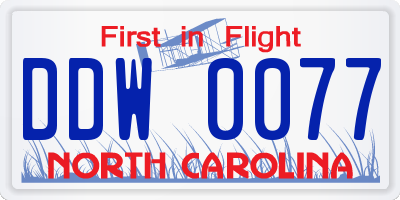 NC license plate DDW0077