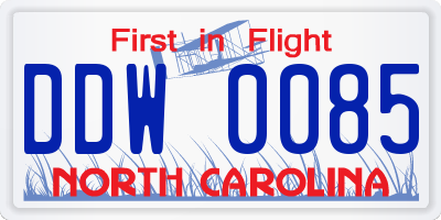 NC license plate DDW0085