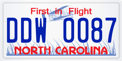 NC license plate DDW0087