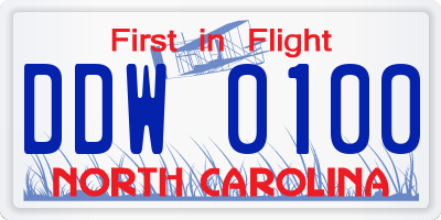 NC license plate DDW0100